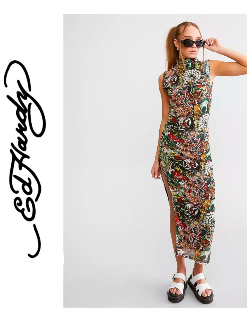❤️‍🔥 NWT ❤️‍🔥 HOT! Ed Hardy Tattoo Mesh Midi Dress Sz: L